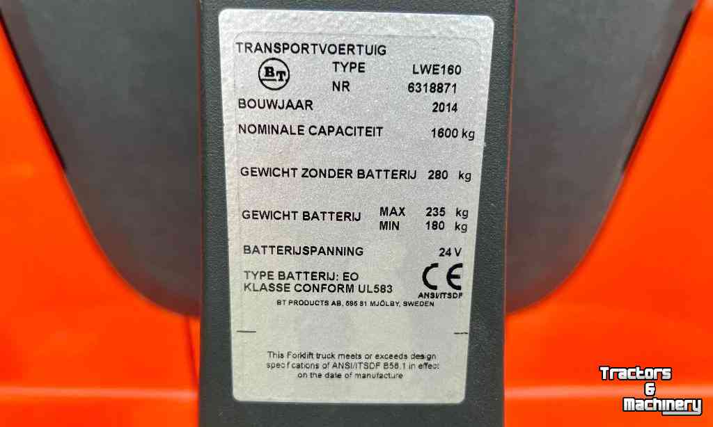 Transpalette électrique BT LWE 160 24v / 210 A