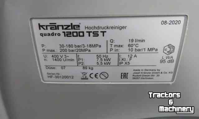 Nettoyeur à haute pression Chaud/Froid Kranzle Quadro 1200TST Hogedrukreiniger