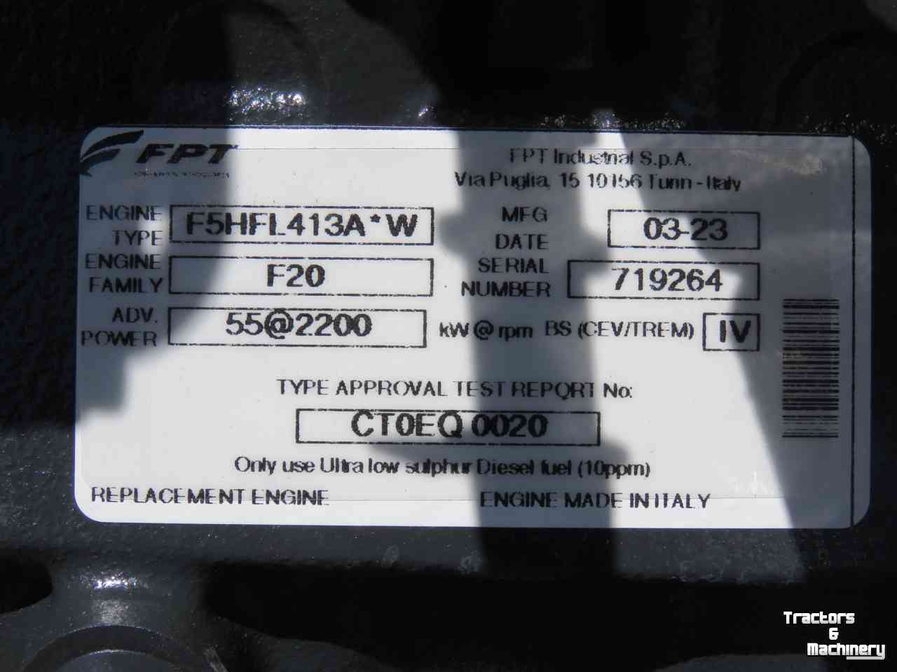 Moteur FPT Complete FPT Motor 4cil F5HFL413A Parts no:5802853882