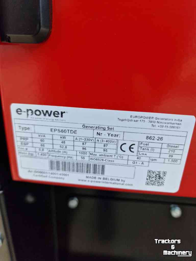 Groupes électrogènes  E power 60kva
