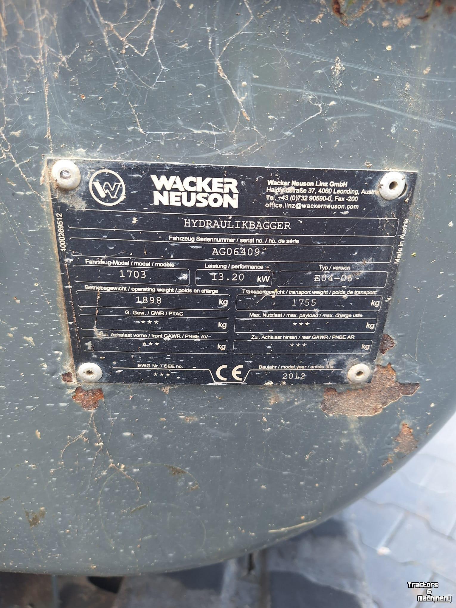 Mini pelleteuse Wacker Neuson Wacker Neuson kraan                                 1703