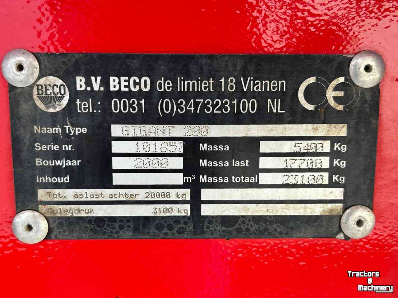 Tombereau / Benne TP Beco Gigant 200