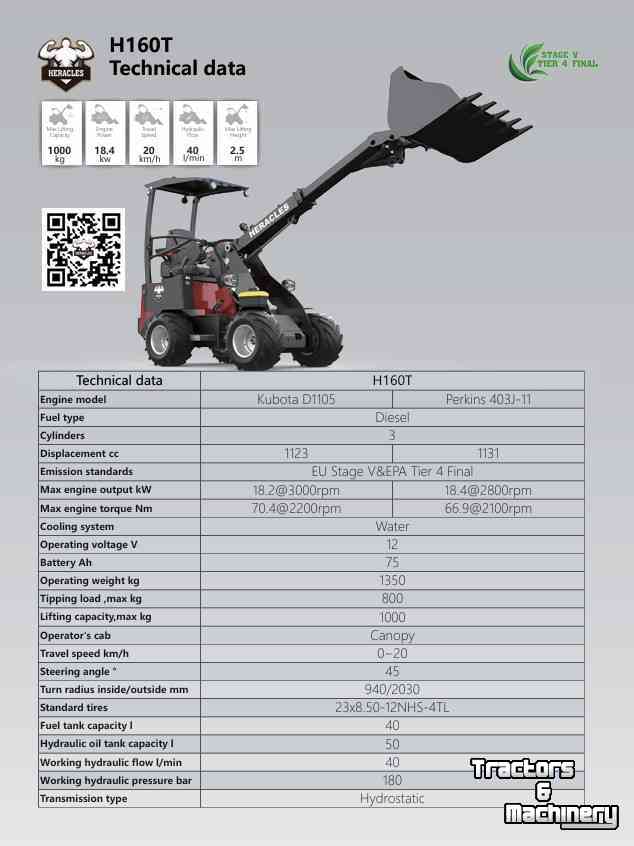 Chargeuse sur pneus telescopique Heracles H160T PRO telelader nieuw